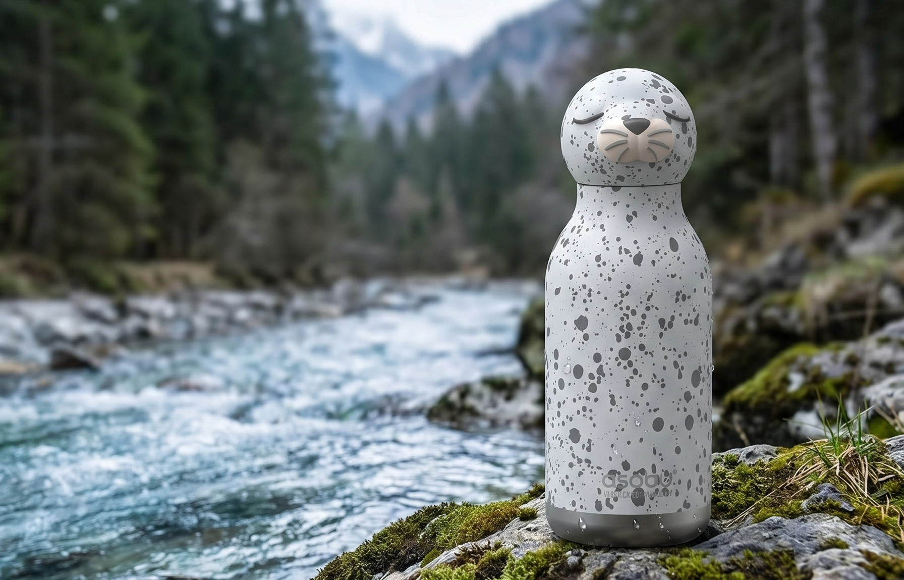 asobu Bestie Bottle Insulated Stainless Steel Water Bottle with Detachable Soft Animal Head Fun Drinking For Kids and Teens with Flexible Reusable Straw 16 Ounce (Seal White)