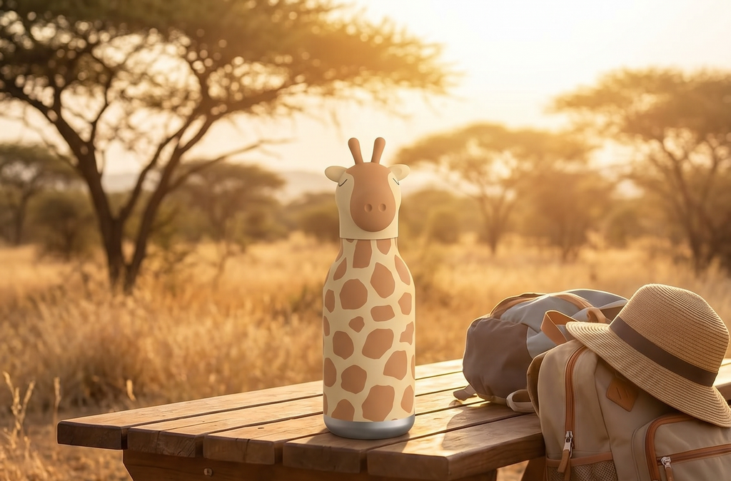 asobu Bestie Bottle Insulated Stainless Steel Water Bottle with Detachable Soft Animal Head Fun Drinking For Kids and Teens16 Ounce with Flexible Reusable Straw (GIRAFFE)