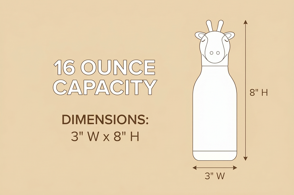 asobu Bestie Bottle Insulated Stainless Steel Water Bottle with Detachable Soft Animal Head Fun Drinking For Kids and Teens16 Ounce with Flexible Reusable Straw (GIRAFFE)