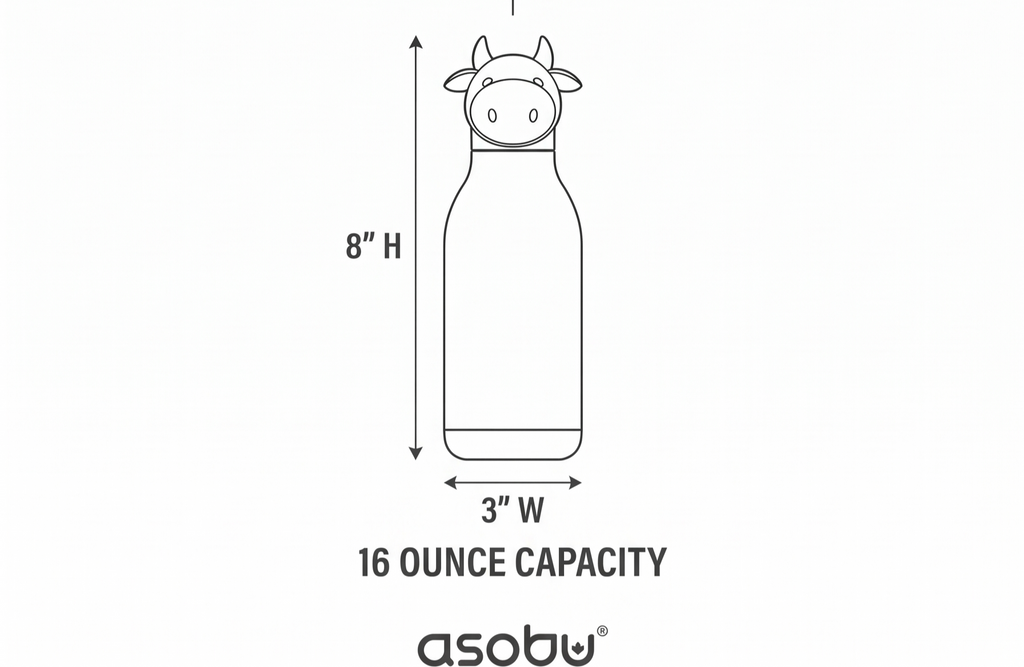 asobu Bestie Bottle Insulated Stainless Steel Water Bottle with Detachable Soft Animal Head Fun Drinking For Kids and Teens with Flexible Reusable Straw 16 Ounce