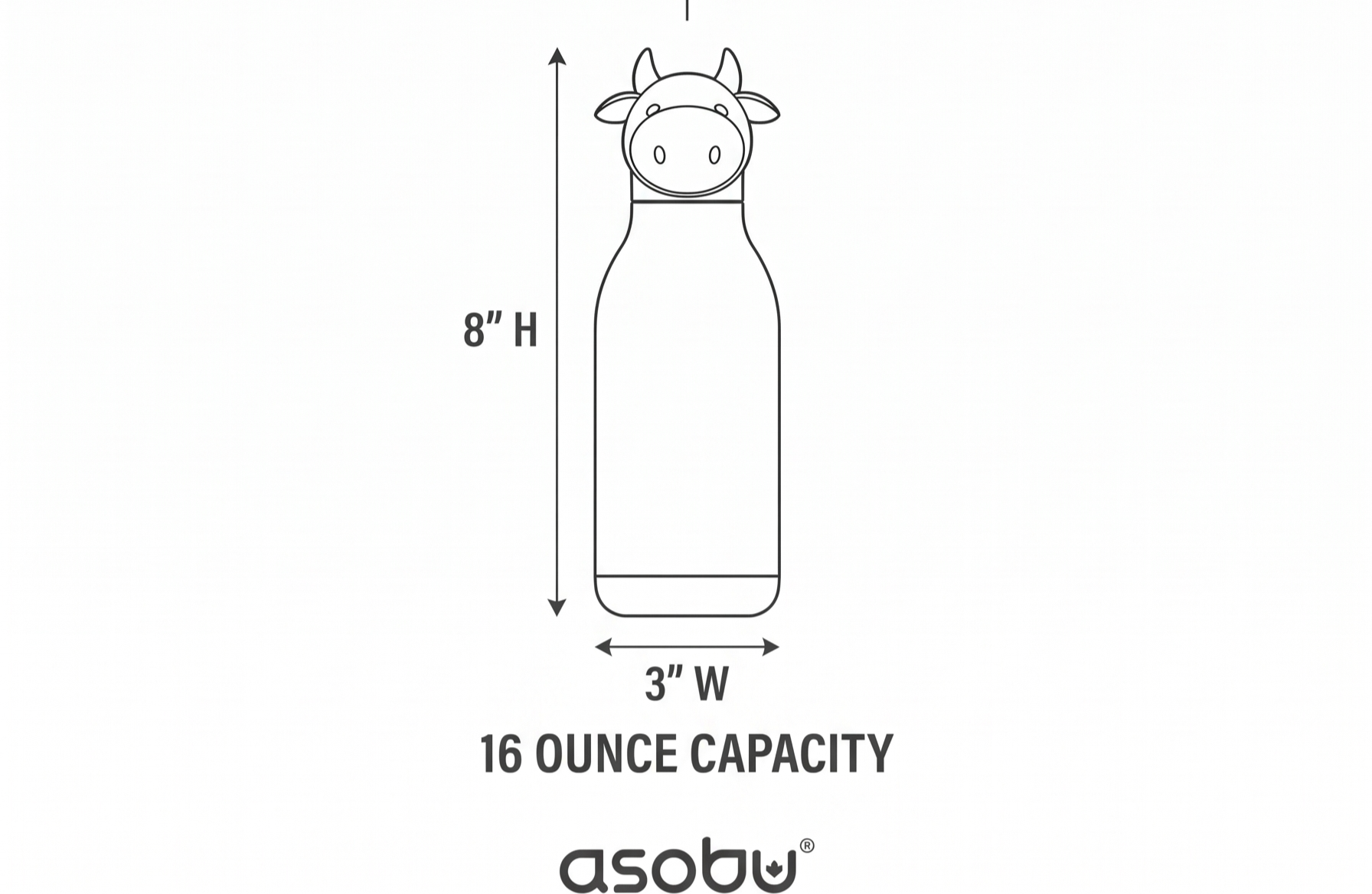 asobu Bestie Bottle Insulated Stainless Steel Water Bottle with Detachable Soft Animal Head Fun Drinking For Kids and Teens with Flexible Reusable Straw 16 Ounce