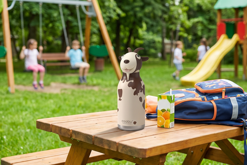 asobu Bestie Bottle Insulated Stainless Steel Water Bottle with Detachable Soft Animal Head Fun Drinking For Kids and Teens with Flexible Reusable Straw 16 Ounce (Goat)