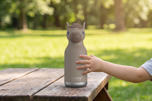 asobu Bestie Bottle Insulated Stainless Steel Water Bottle with Detachable Soft Animal Head Fun Drinking For Kids and Teens with Flexible Reusable Straw 16 Ounce (Horse)