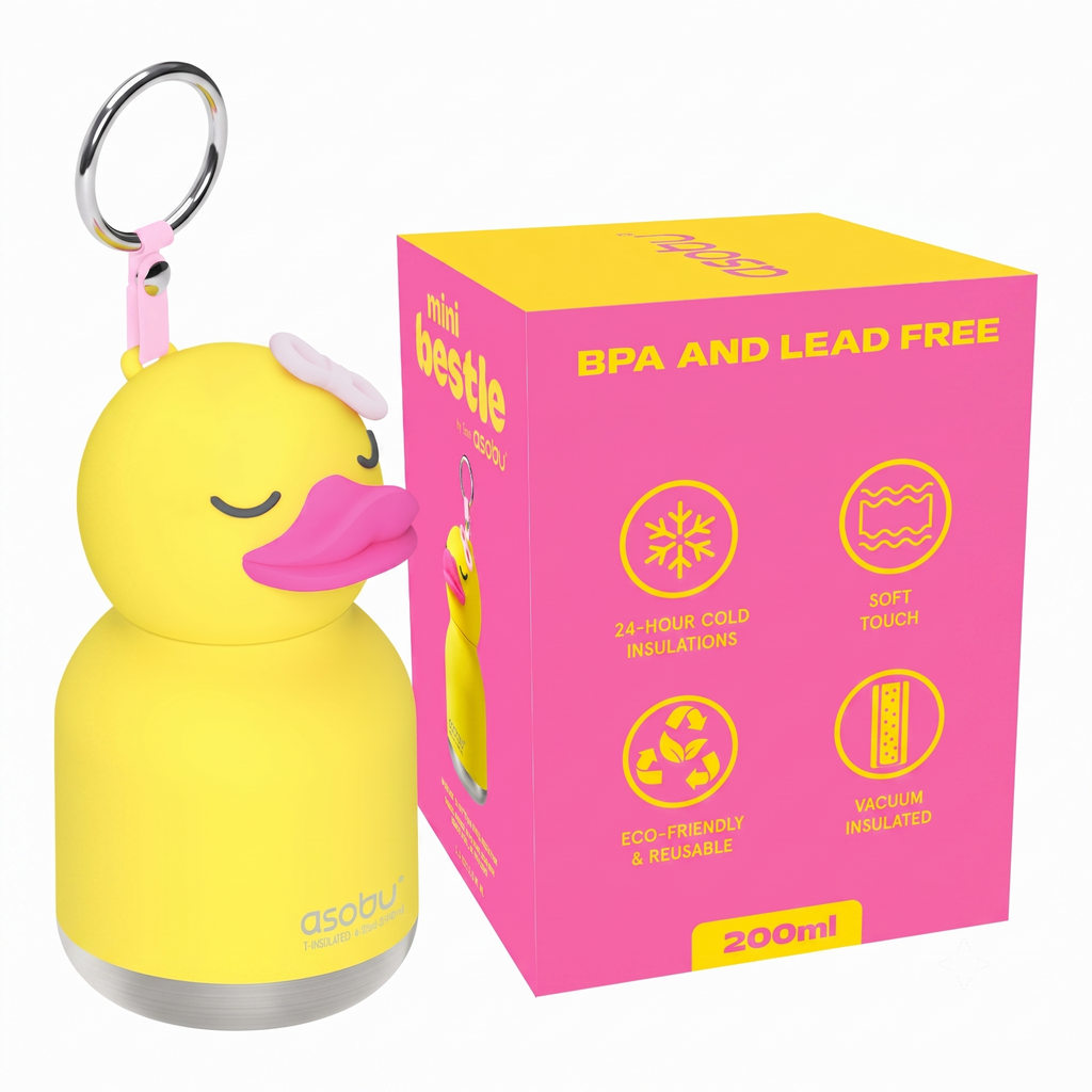 Mini Bestie Water Bottle Cute Collectible Character Bottle for All Ages Leakproof Stainless Steel, 6.7oz, BPA-Free with Strap & Clip Insulated Bottle for Travel, Work & Gifting