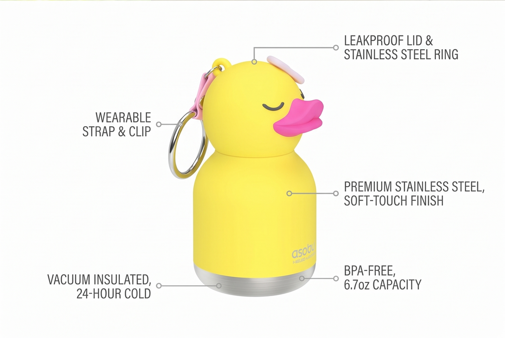 Mini Bestie Water Bottle Cute Collectible Character Bottle for All Ages Leakproof Stainless Steel, 6.7oz, BPA-Free with Strap & Clip Insulated Bottle for Travel, Work & Gifting