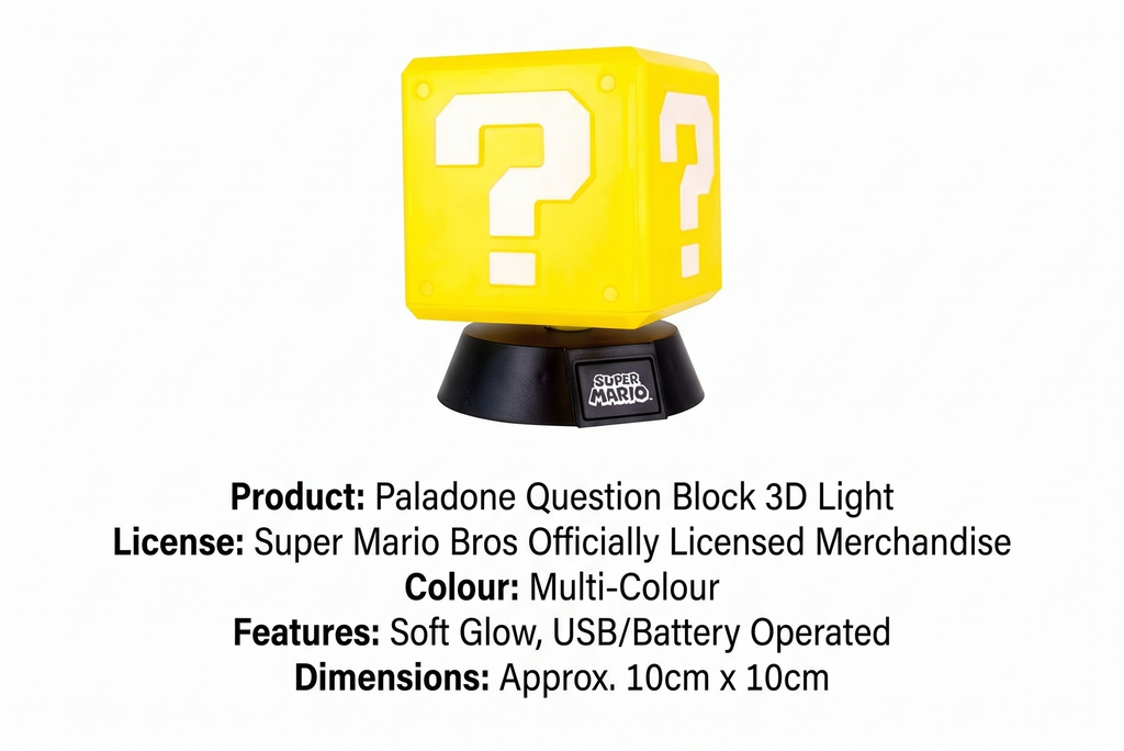 Paladone Question Block 3D Light, Super Mario Bros Officially Licensed Merchandise, Multi-Colour