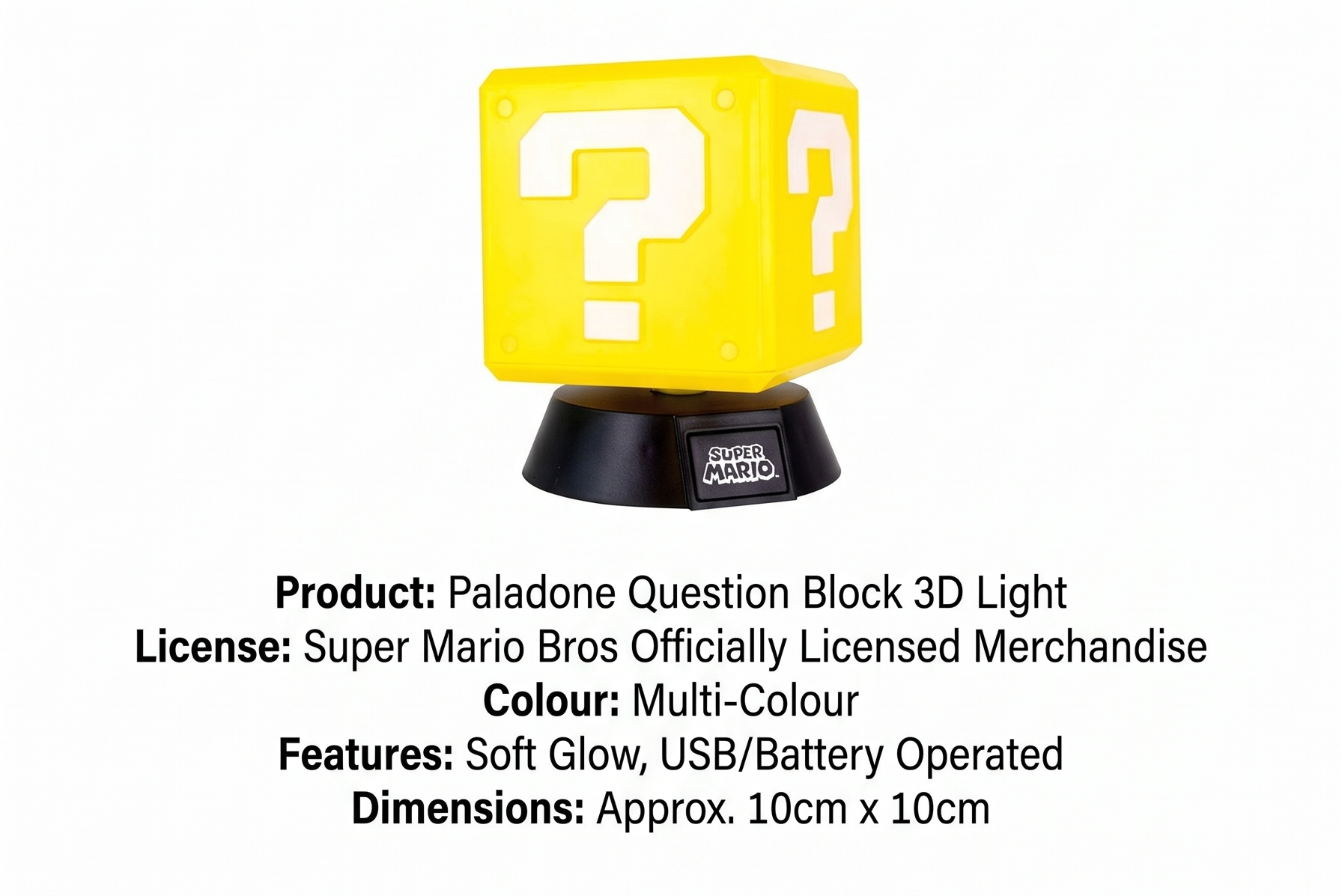 Paladone Question Block 3D Light, Super Mario Bros Officially Licensed Merchandise, Multi-Colour