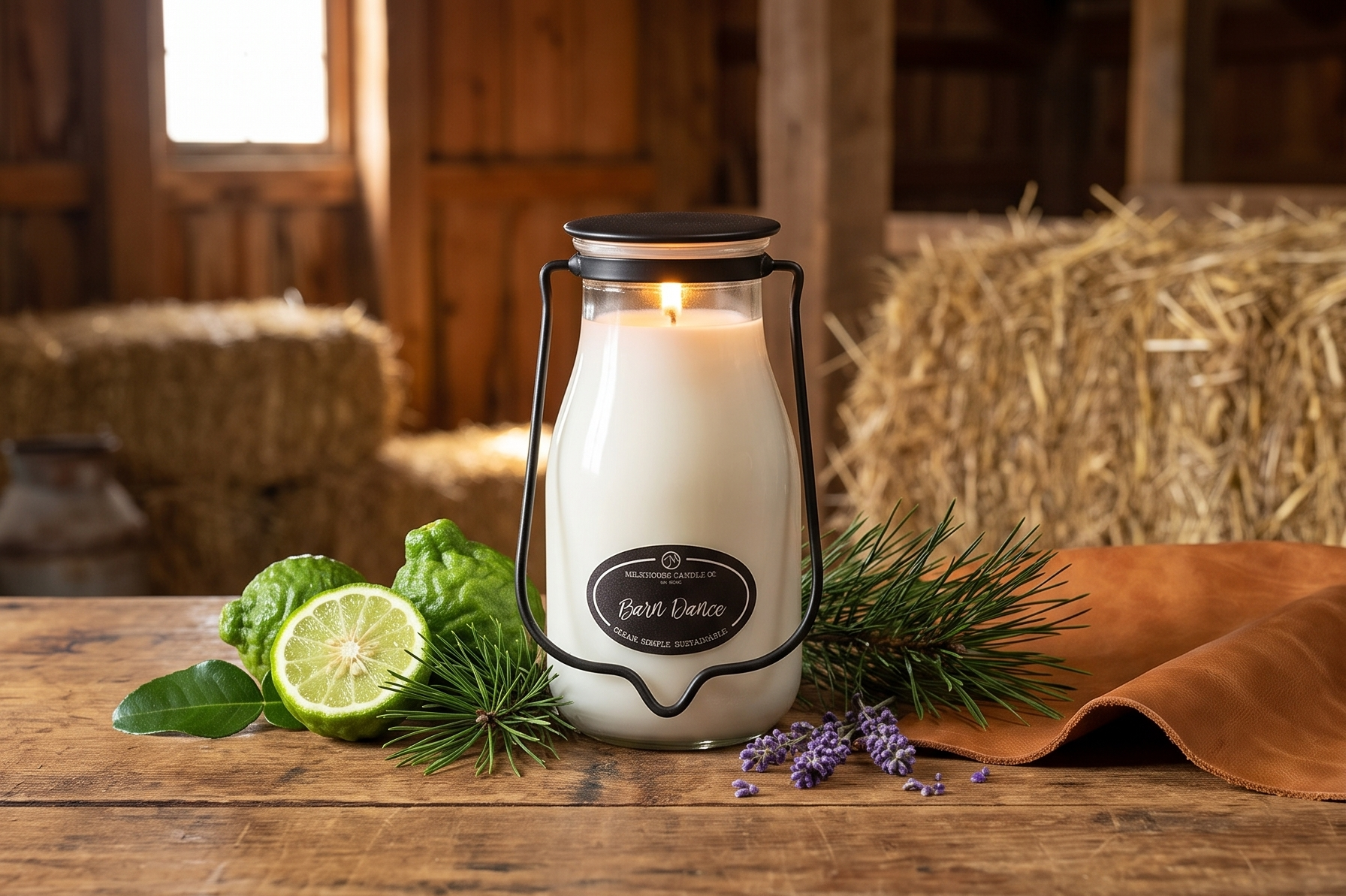 Milkhouse Candle Company Barn Dance Soy Candle - Bergamot | Patchouli Leaves | Sandalwood Scented - 14 oz Milkbottle with Lid, 90+ Hour Burn Time, Made in the USA