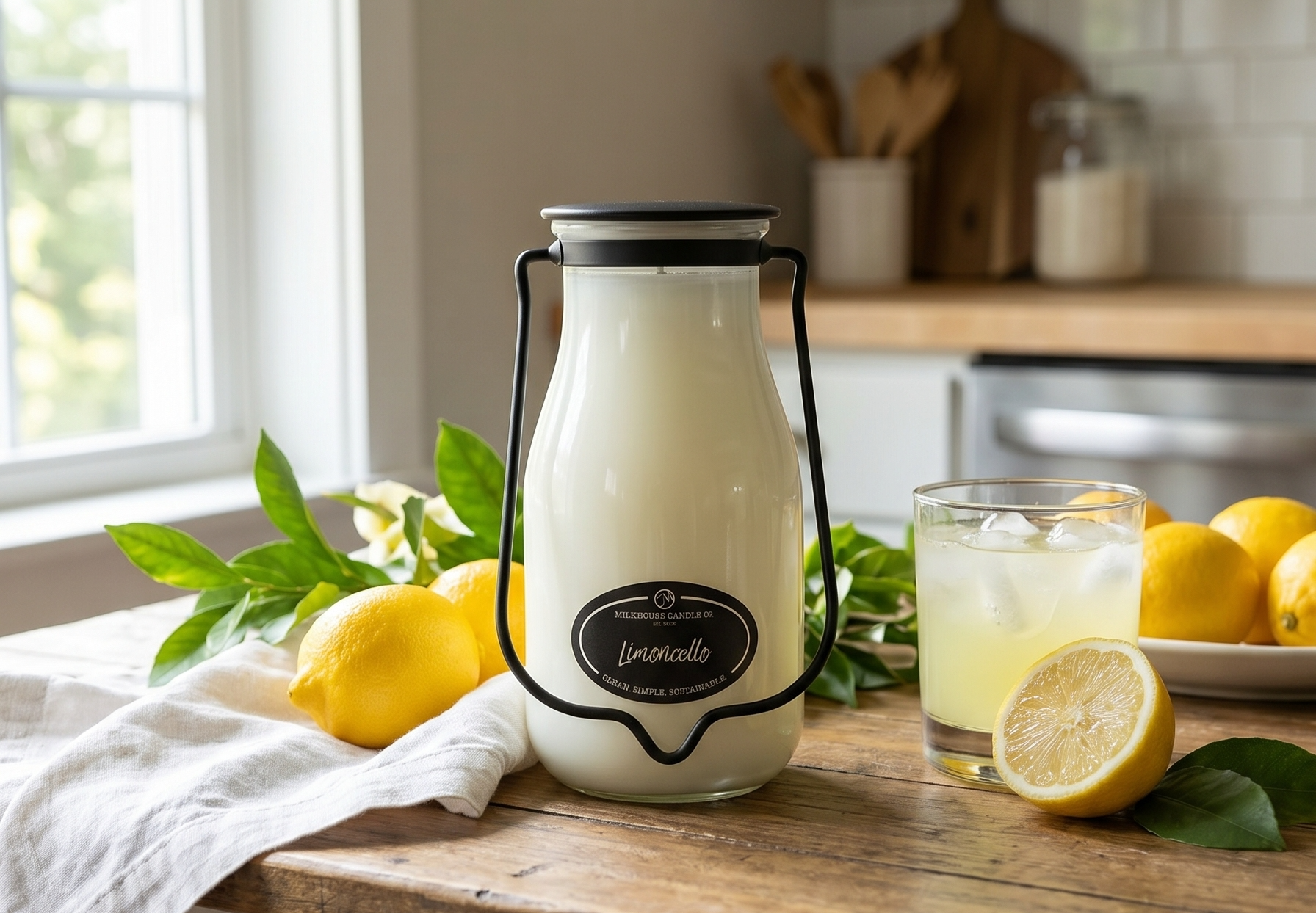 Milkhouse Candle Company Limoncello Soy Candle - Citrus | Melon | Cane Sugar & Lemon Zest Scented - 14 oz Milkbottle with Lid, 90+ Hour Burn Time, Made in the USA