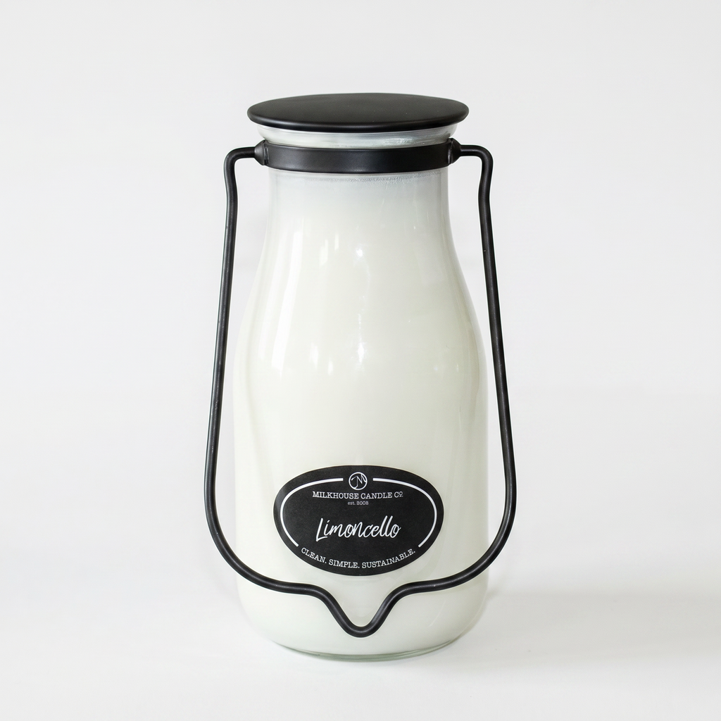 Milkhouse Candle Company Limoncello Soy Candle - Citrus | Melon | Cane Sugar & Lemon Zest Scented - 14 oz Milkbottle with Lid, 90+ Hour Burn Time, Made in the USA