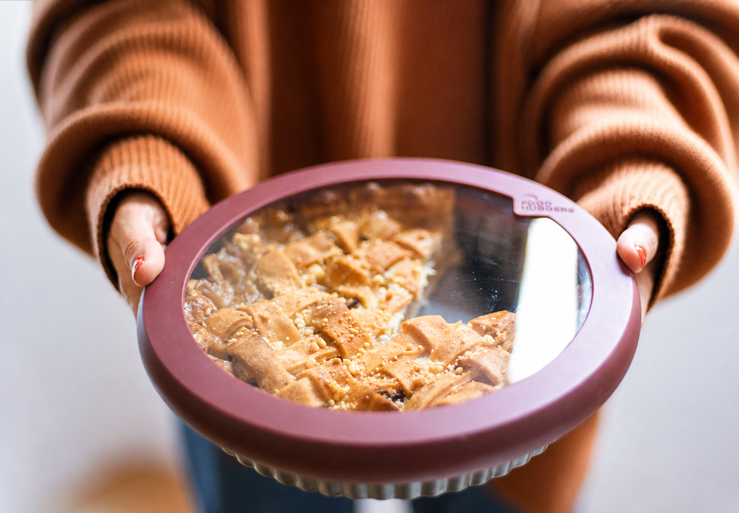 Food Huggers Replacement Lids for Glass Storage Containers | Silicone & Glass Lids that Don’t Crack | Fits Most Round Container Brands & Bowls | 100% Plastic Free | 1 Lid (X-Large), Terracotta