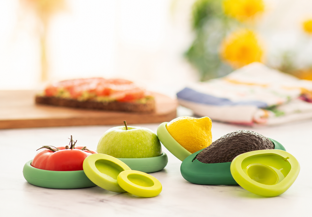Food Huggers 7pc Gift Set Silicone Food & Avocado Savers Set | Reusable BPA Free Produce Storage | Airtight Seal for Onion, Tomato, Avocado, Lemon, Cans & More | Dishwasher Safe, Sage Green