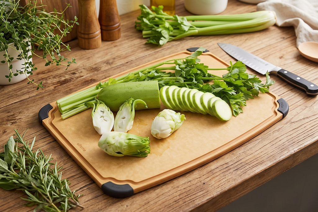Elihome Essential Series Cutting Board for Kitchen- Natural Wood Fiber Composite, Dishwasher Safe, Eco-Friendly, Juice Grooves, Non-Slip Feet, Non-Porous, Reversible, BPA Free, X-Large -17" x 13"