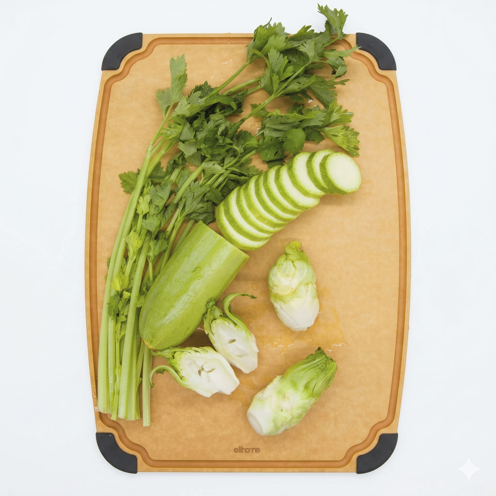 Elihome Essential Series Cutting Board for Kitchen- Natural Wood Fiber Composite, Dishwasher Safe, Eco-Friendly, Juice Grooves, Non-Slip Feet, Non-Porous, Reversible, BPA Free, X-Large -17" x 13"