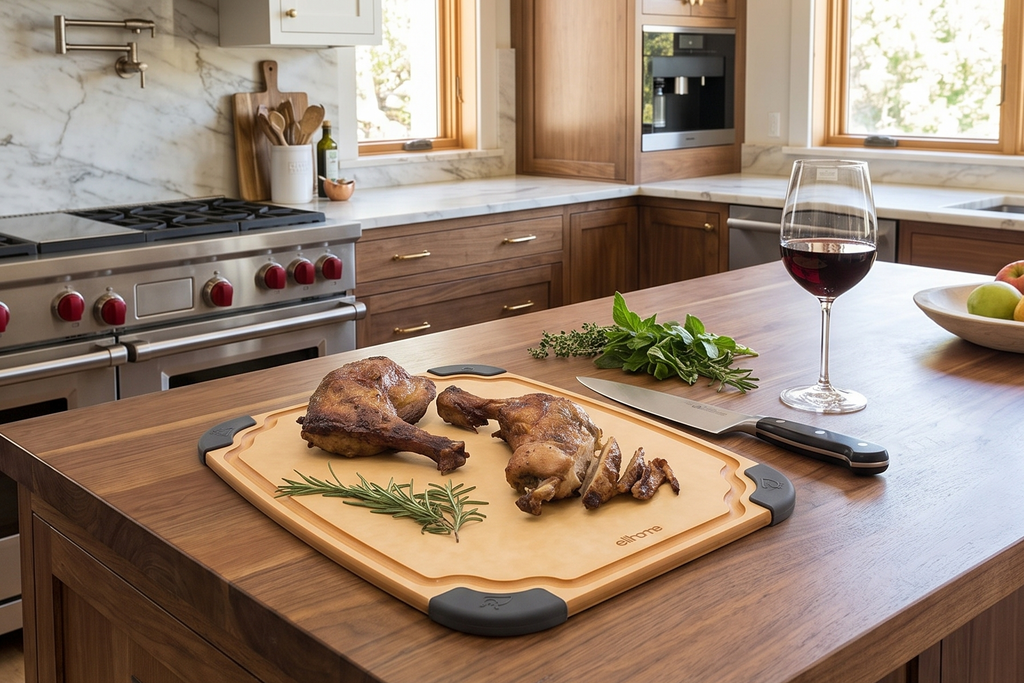 Elihome Essential Series Cutitng Board for Kitchen- Natural Wood Fiber Composite, Dishwasher Safe, Eco-Friendly, Juice Grooves, Non-slip Feet, Non-Porous, Reversible, BPA Free, Medium - 12" x 8"