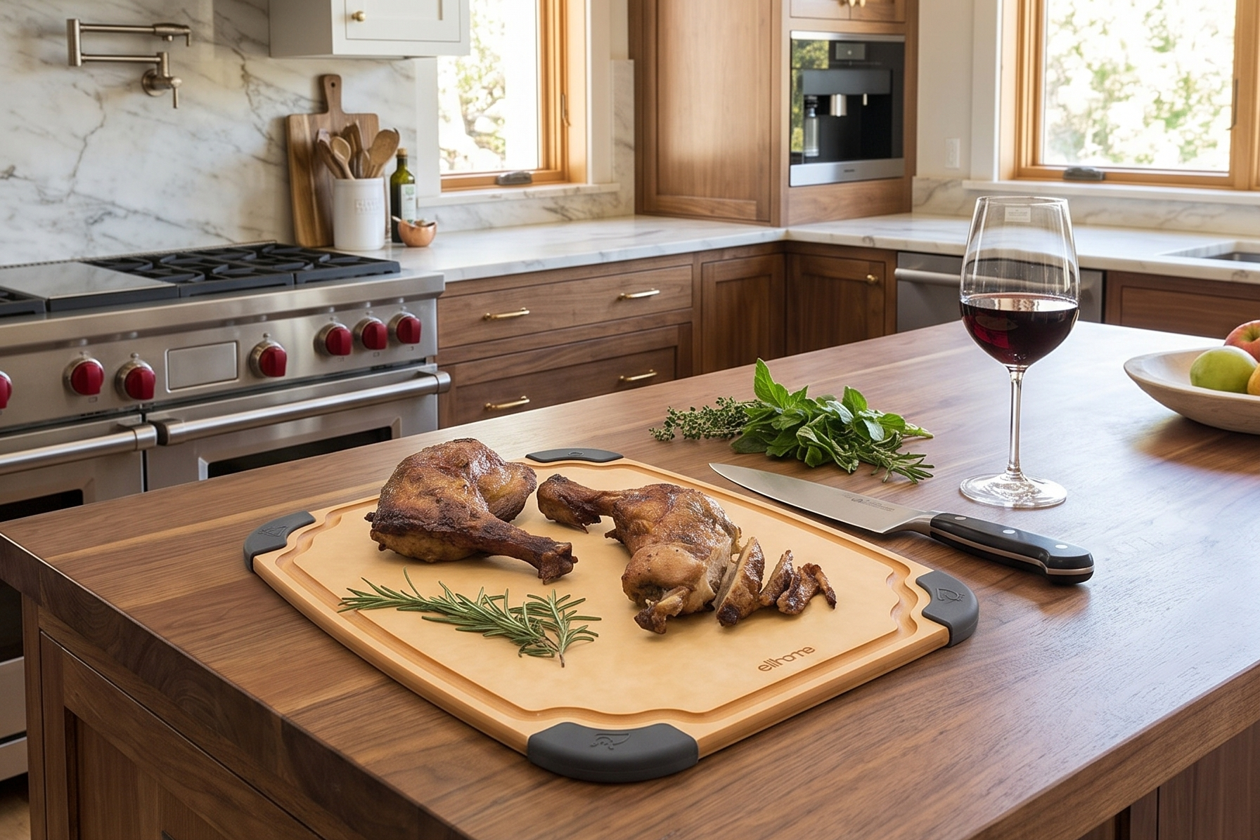 Elihome Essential Series Cutitng Board for Kitchen- Natural Wood Fiber Composite, Dishwasher Safe, Eco-Friendly, Juice Grooves, Non-slip Feet, Non-Porous, Reversible, BPA Free, Medium - 12" x 8"