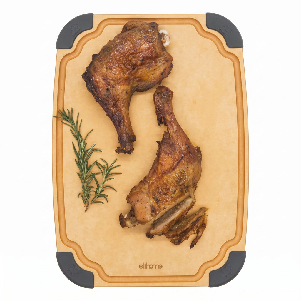 Elihome Essential Series Cutitng Board for Kitchen- Natural Wood Fiber Composite, Dishwasher Safe, Eco-Friendly, Juice Grooves, Non-slip Feet, Non-Porous, Reversible, BPA Free, Medium - 12" x 8"