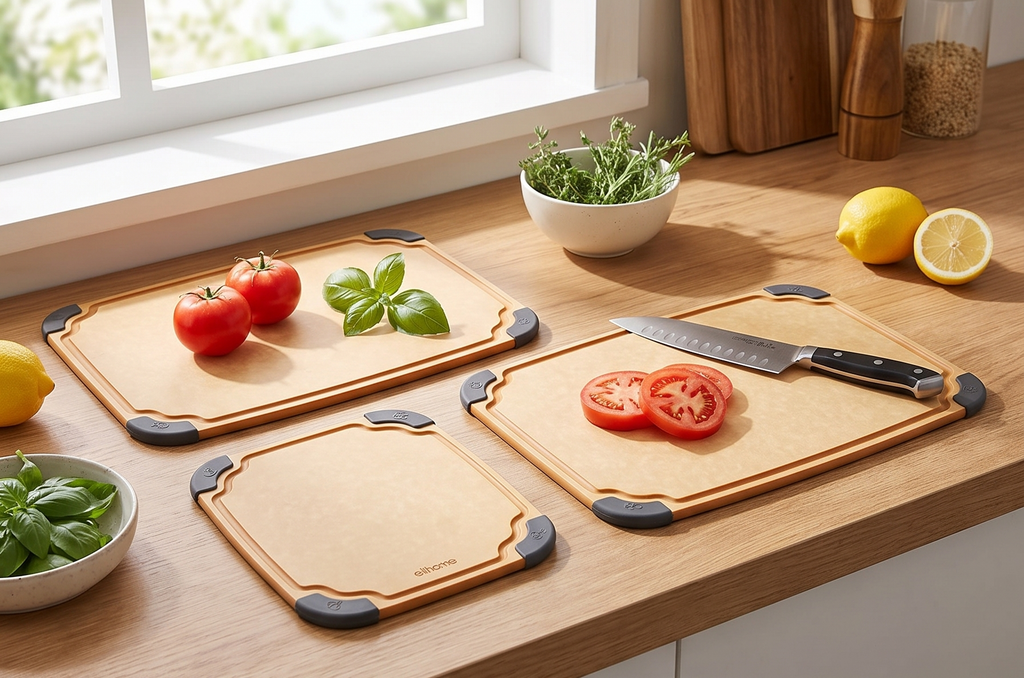 Elihome Essential Series 4-in1 Cutting Board Set for Kitchen, Dishwasher Safe, Non-slip Feet, Juice Groove, BPA Free, Reversible, 4 pieces Cutting Board Set