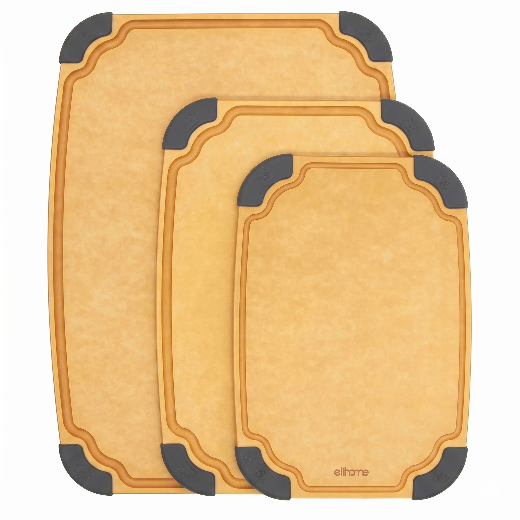 Elihome Essential Series 3-in-1 Cutting Board Set, Knife Friendly, Dishwasher Safe, Juice Groove, Reversible, Non-Porous, Eco-Friendly, Set of 3