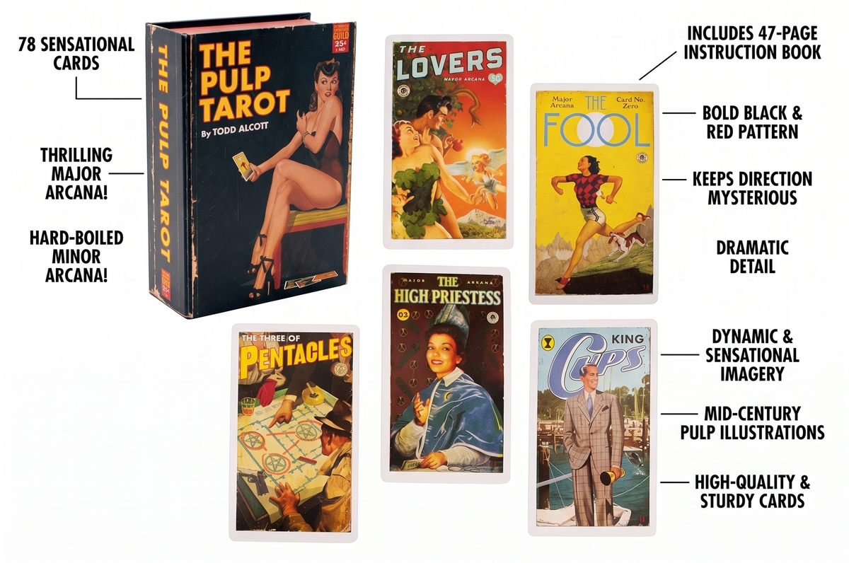 Pulp Magazines Themed Tarot Card Deck - with Characters from the History of Pulp Illustration - Boxed Set with 78 Cards