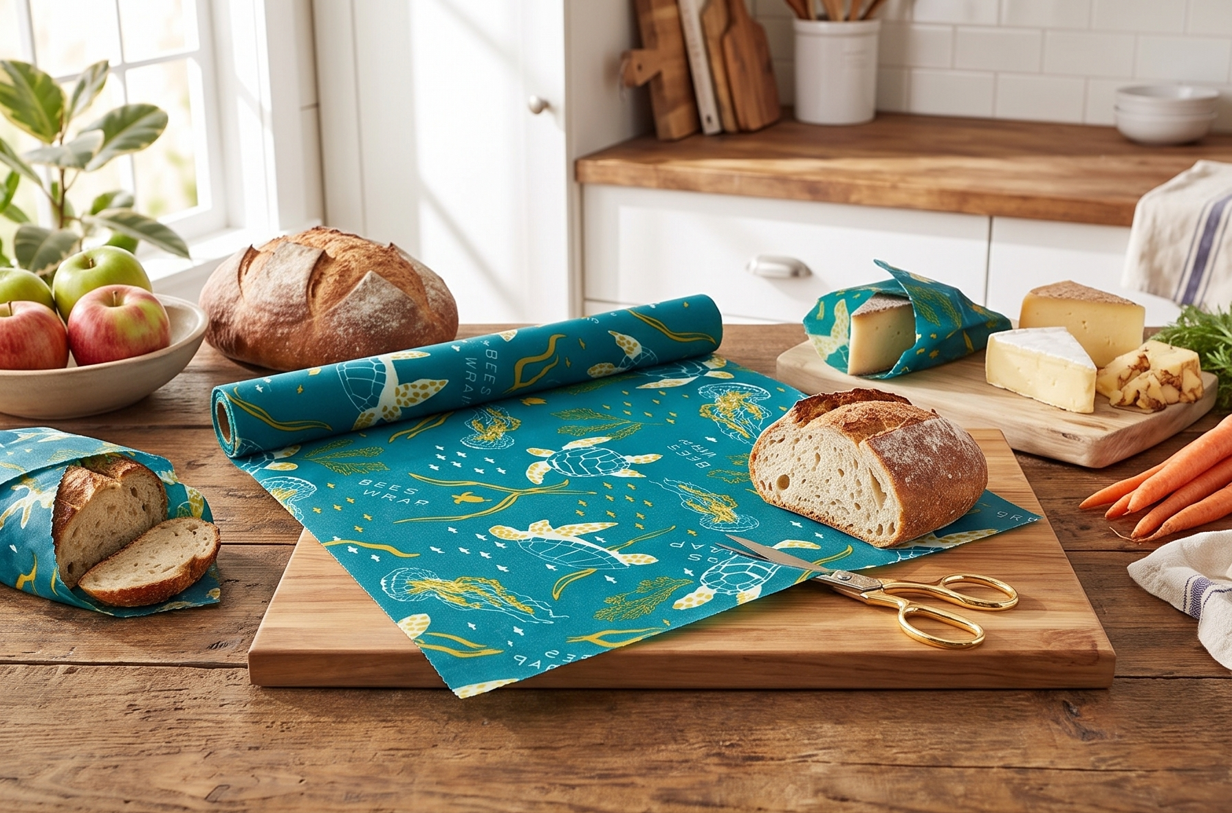 Bee's Wrap Beeswax Wraps for Food - Cut to Size 14x52" Beeswax Wrap Roll - Plastic Free Made in USA Reusable Natural Food Wrap - Ocean