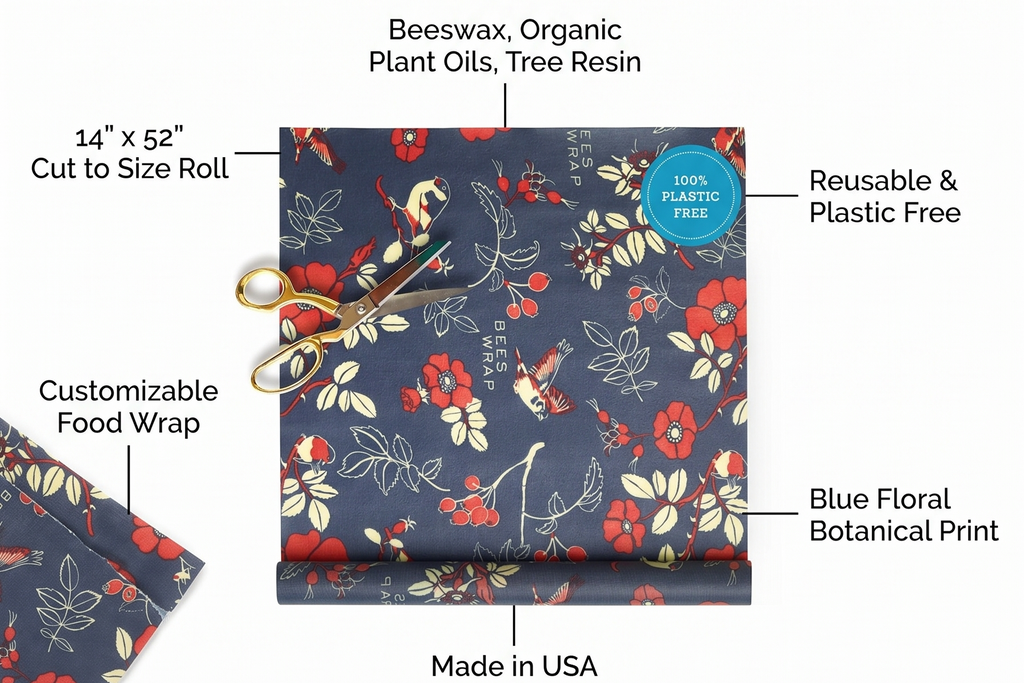 Bee's Wrap Beeswax Wraps for Food - Cut to Size 14x52" Beeswax Wrap Roll - Plastic Free Made in USA Reusable Natural Food Wrap - Botanical