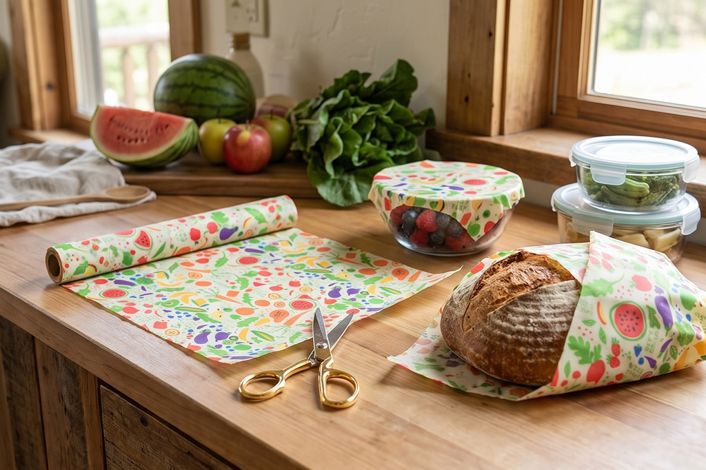 Bee's Wrap Beeswax Wraps for Food - Cut to Size 14x52" Beeswax Wrap Roll - Plastic Free Made in USA Reusable Natural Food Wrap - Garden Party