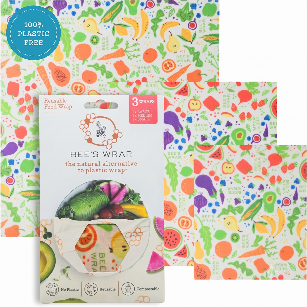 Bee's Wrap Beeswax Wraps for Food - 3 Pack of Assorted Beeswax Wraps - Small, Medium & Large Wrap - Plastic Free Made in USA Reusable Natural Food Wrap - Garden Party Print