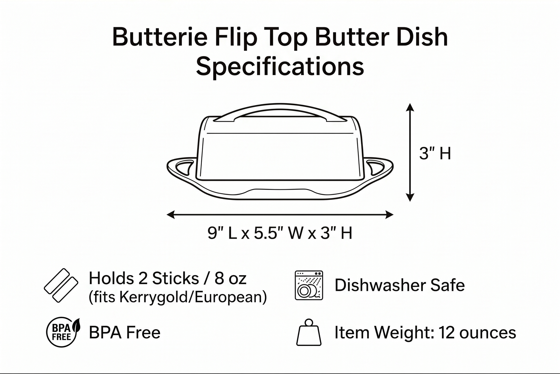Butterie Flip Top Butter Dish with Attached Lid & Matching Knife - Holds 2 Sticks, Fits Kerrygold/European Butter - BPA Free & Dishwasher Safe - Red