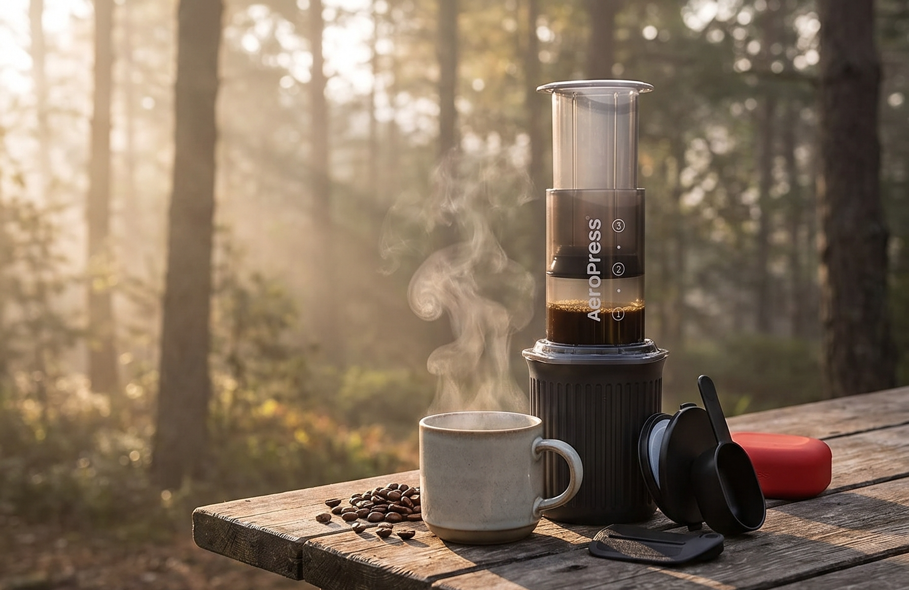 AeroPress Go, Extra Small Portable Coffee Maker Kit, Travel, Hiking & Camping, All-in-One French Press, Pour-Over & Espresso Style Manual Brewer, 2 Min Brew Makes a Less Bitter, More Flavorful Cup