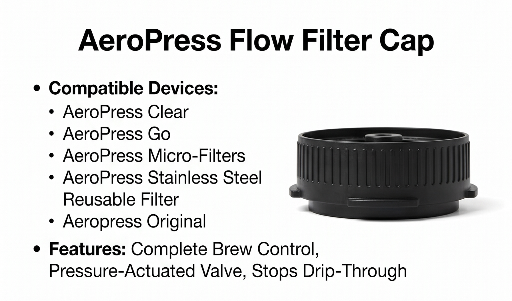 AeroPress Flow Control Filter Cap, Stops Drip for Full Control Over Grind Size & Time, Brew Classics, Espresso Style, Lattes, Cold Brew & More, Fits Standard Size AeroPress Manual Coffee Maker