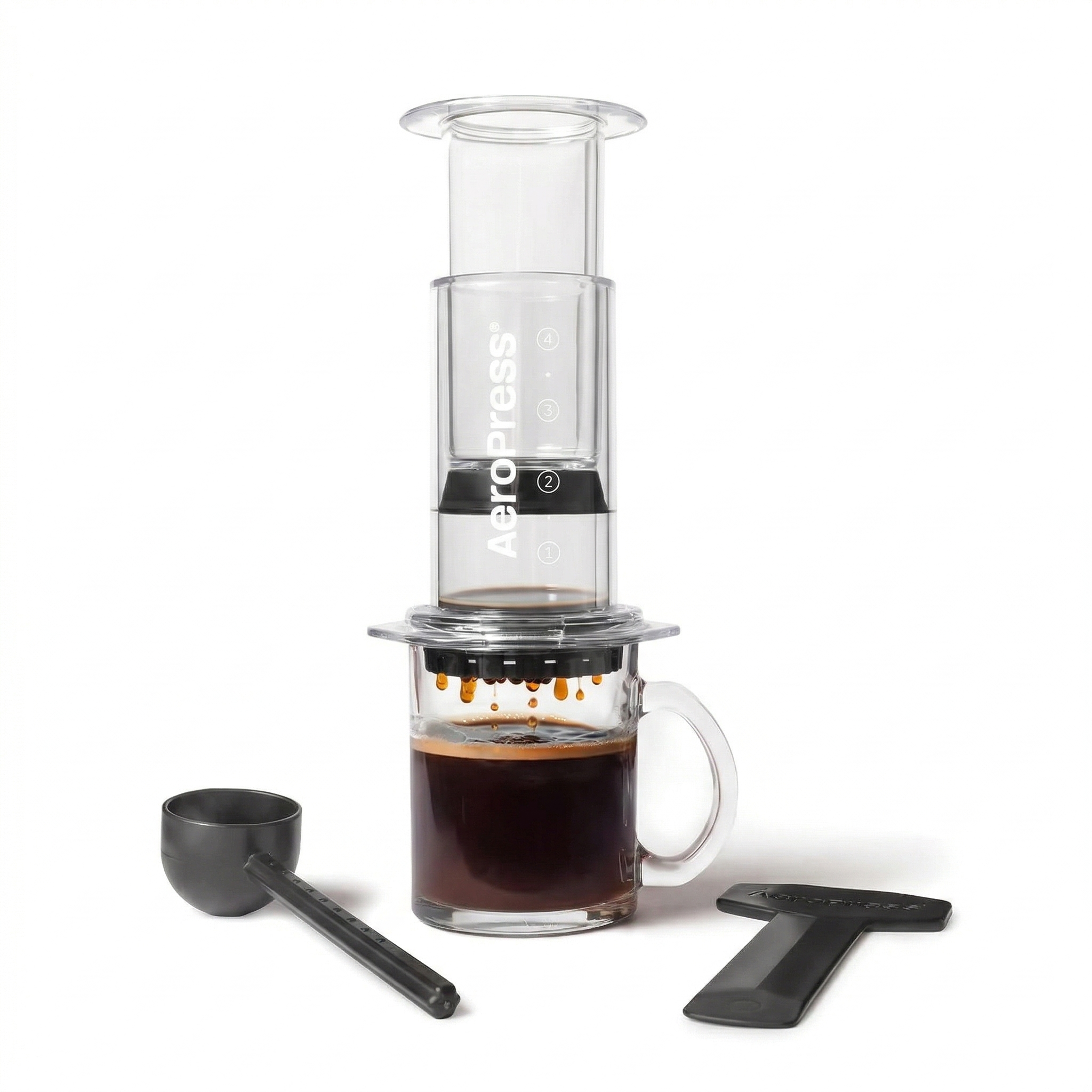 AeroPress Clear Coffee Press - All-in-One French Press, Pour-Over & Espresso Style Manual Brewer, 2 Min Brew for Less Bitterness, More Flavor, Small Portable Coffee Maker, Travel & Camping