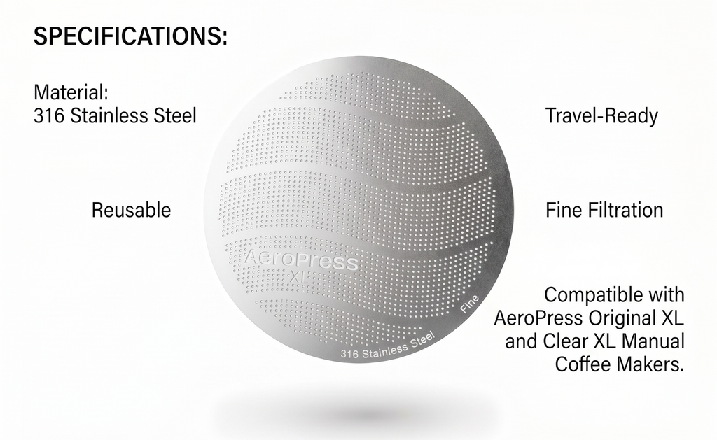 AeroPress XL 316 Stainless Steel Reusable Filter, Durable Metal Coffee Filter, Sustainable, Eco-Friendly, Travel-Friendly, Fits XL Size AeroPress Manual Coffee Makers