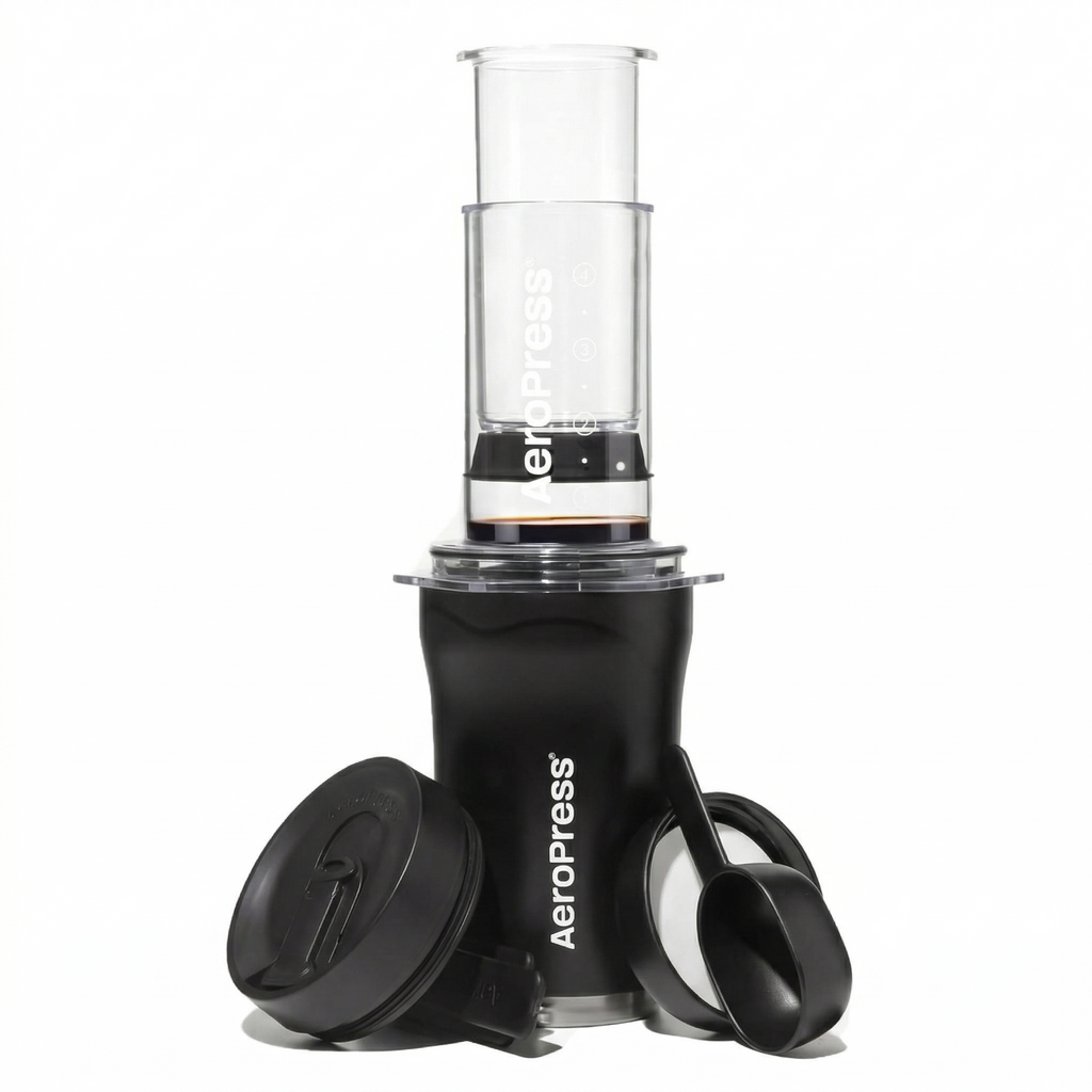 AeroPress Go Plus, Small Portable Coffee Maker Kit, Travel, Camping & Office, All-in-One French Press, Pour-Over & Espresso Style Manual Brewer, 2 Min Brew for Less Bitterness, More Flavor, Black