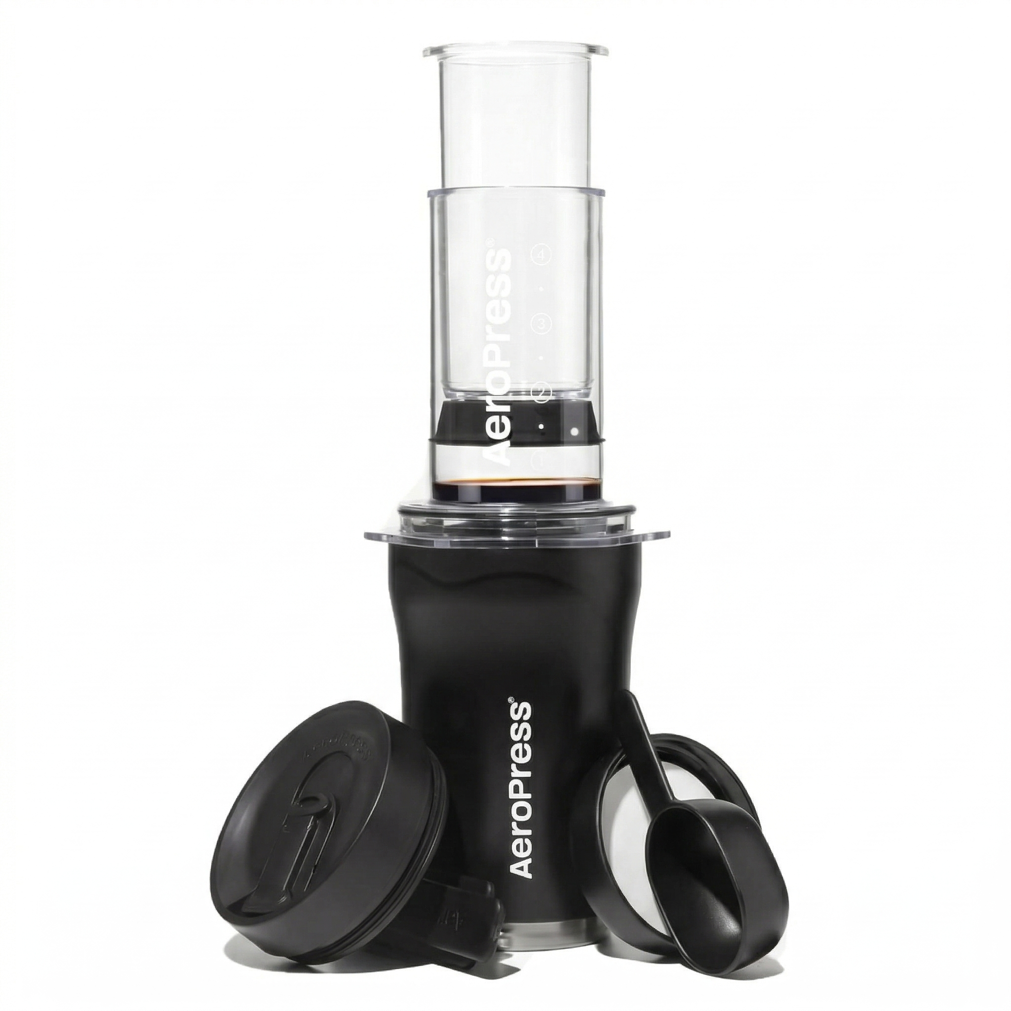 AeroPress Go Plus, Small Portable Coffee Maker Kit, Travel, Camping & Office, All-in-One French Press, Pour-Over & Espresso Style Manual Brewer, 2 Min Brew for Less Bitterness, More Flavor, Black