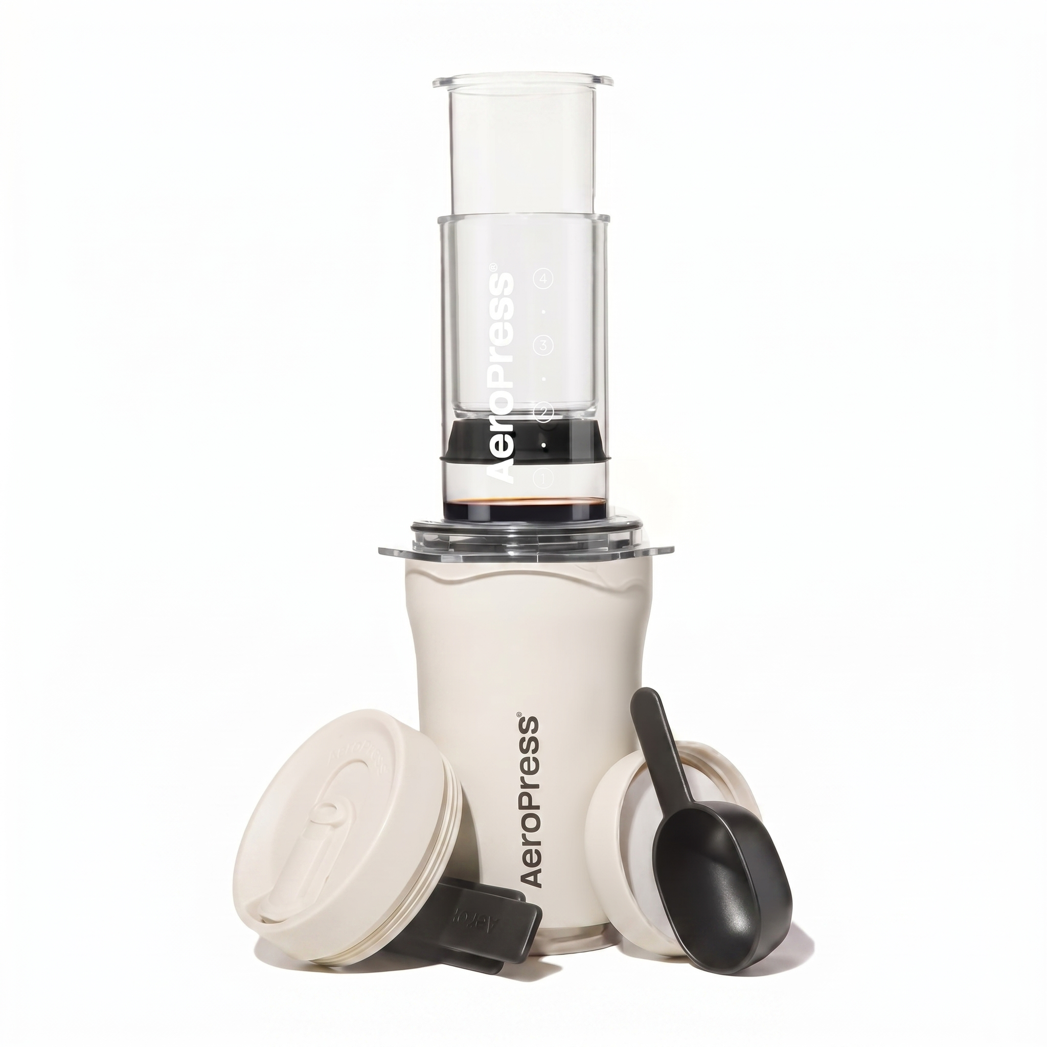 AeroPress Go Plus, Small Portable Coffee Maker Kit, Travel, Camping & Office, All-in-One French Press, Pour-Over & Espresso Style Manual Brewer, 2 Min Brew for Less Bitterness, More Flavor, Cream