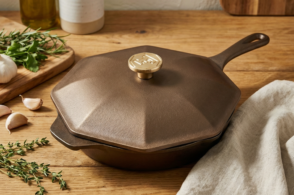 FINEX 10" Cast Iron Skillet Lid with Brass Handle, Modern Heirloom, Handcrafted in the USA, Pre-seasoned with Organic Flaxseed Oil