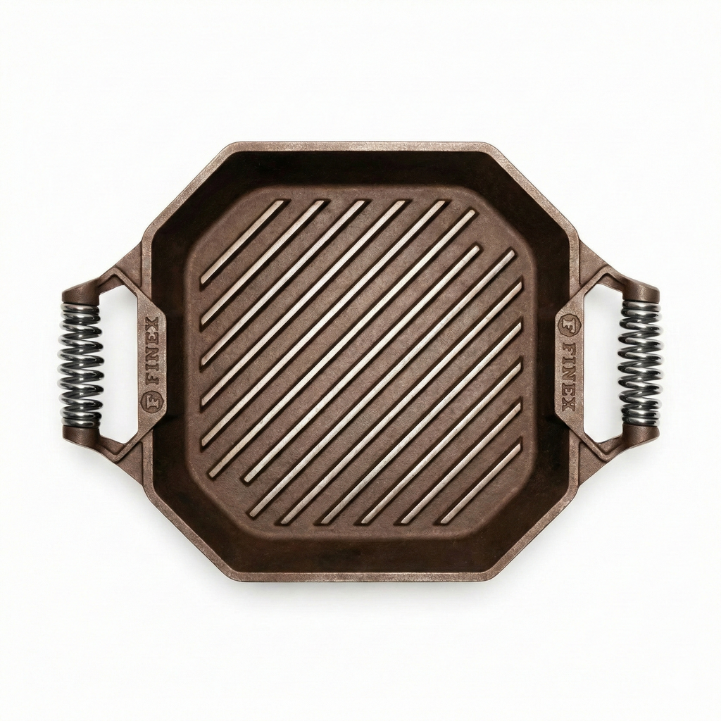 FINEX 12" Cast Iron Grill Pan, Modern Heirloom, Handcrafted in The USA, Pre-Seasoned with Organic Flaxseed Oil