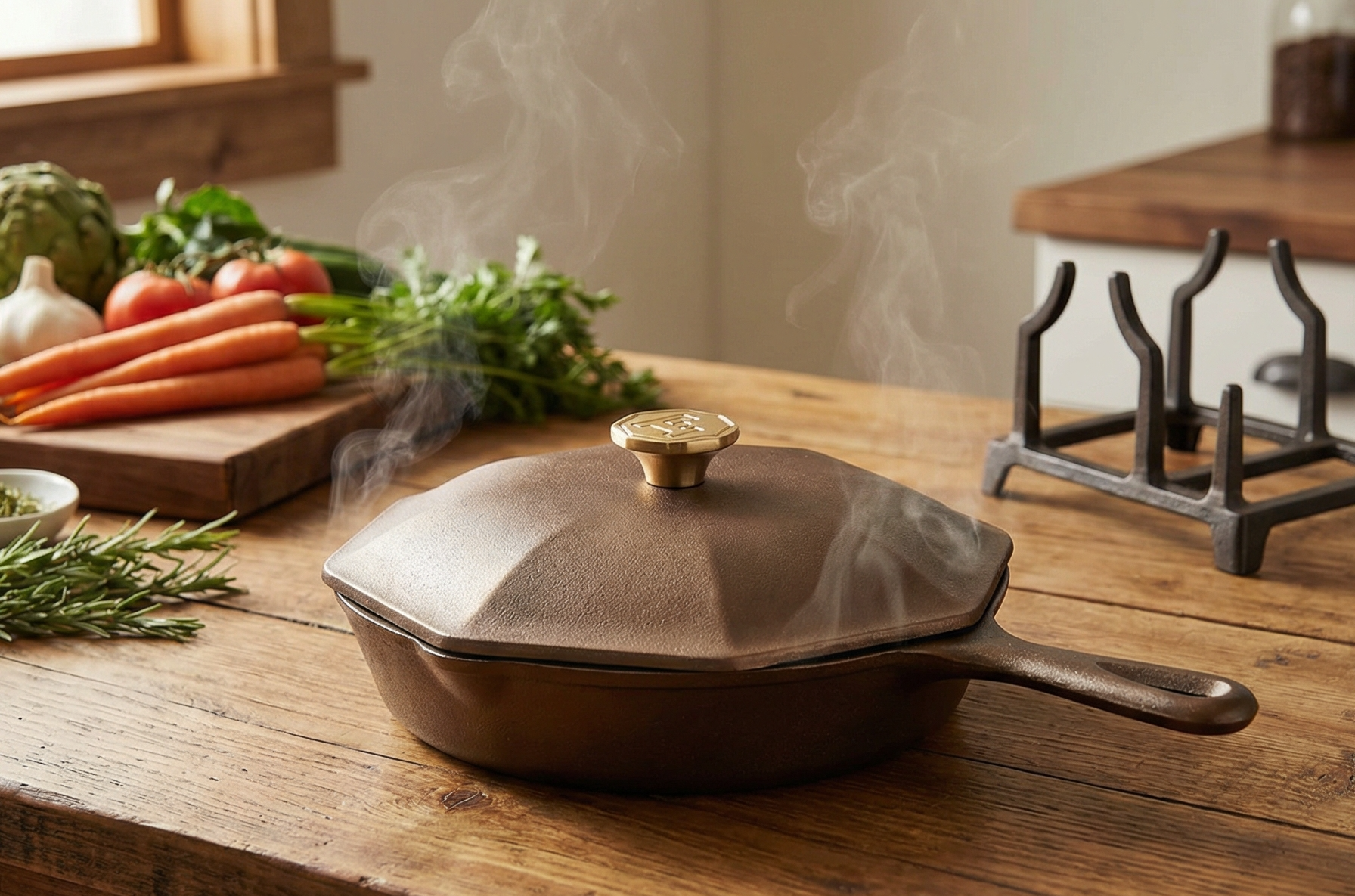 FINEX 8" Cast Iron Skillet Lid with Brass Handle, Modern Heirloom, Handcrafted in the USA, Pre-seasoned with Organic Flaxseed Oil