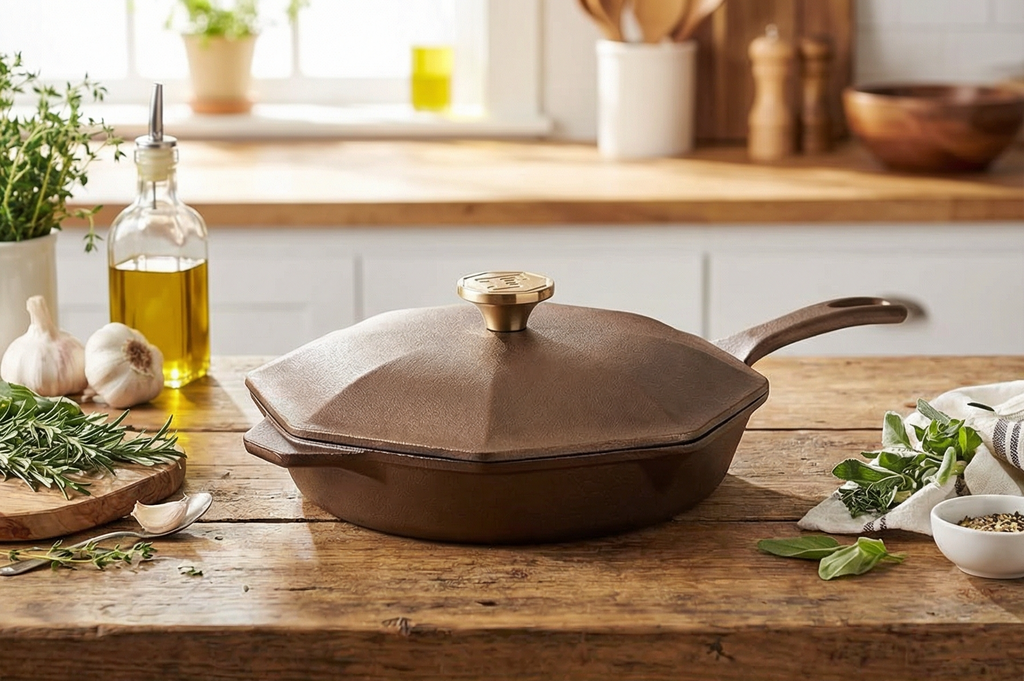 FINEX 8" Cast Iron Skillet Lid with Brass Handle, Modern Heirloom, Handcrafted in the USA, Pre-seasoned with Organic Flaxseed Oil