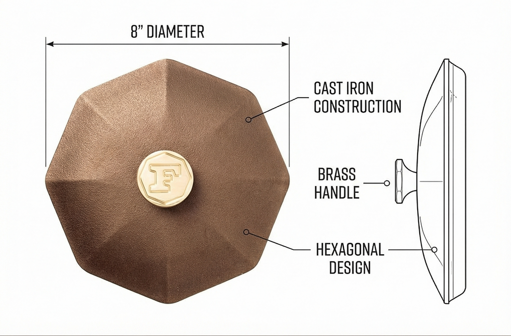 FINEX 8" Cast Iron Skillet Lid with Brass Handle, Modern Heirloom, Handcrafted in the USA, Pre-seasoned with Organic Flaxseed Oil