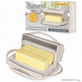 Butterie Flip Top Butter Dish with Attached Lid & Matching Knife - Holds 2 Sticks, Fits Kerrygold/European Butter - BPA Free & Dishwasher Safe - Ivory