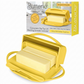 Butterie Flip Top Butter Dish with Attached Lid & Matching Knife - Holds 2 Sticks, Fits Kerrygold/European Butter - BPA Free & Dishwasher Safe - Yellow