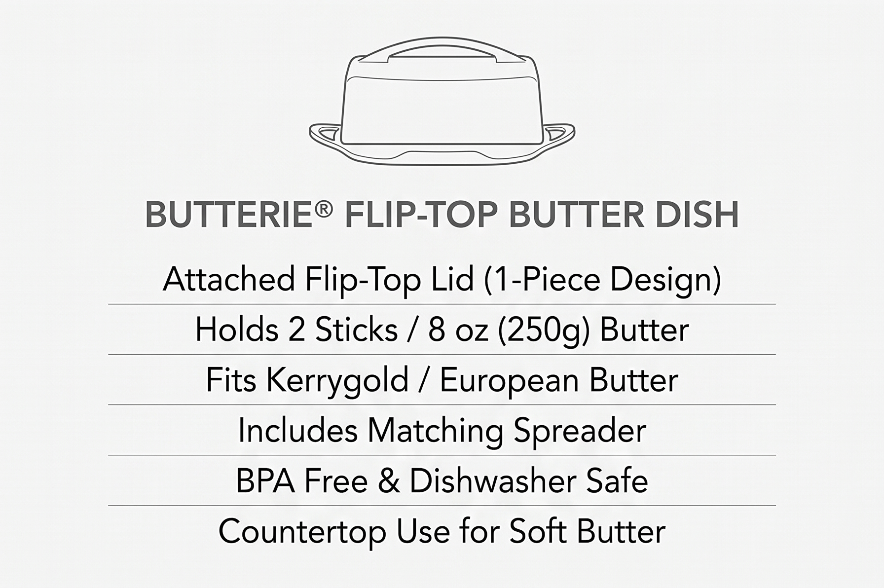 Butterie Flip Top Butter Dish with Attached Lid & Matching Knife - Holds 2 Sticks, Fits Kerrygold/European Butter - BPA Free & Dishwasher Safe - Yellow