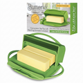Butterie Flip Top Butter Dish with Attached Lid & Matching Knife - Holds 2 Sticks, Fits Kerrygold/European Butter - BPA Free & Dishwasher Safe - Green