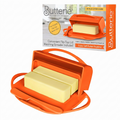 Butterie Flip Top Butter Dish with Attached Lid & Matching Knife - Holds 2 Sticks, Fits Kerrygold/European Butter - BPA Free & Dishwasher Safe - Orange