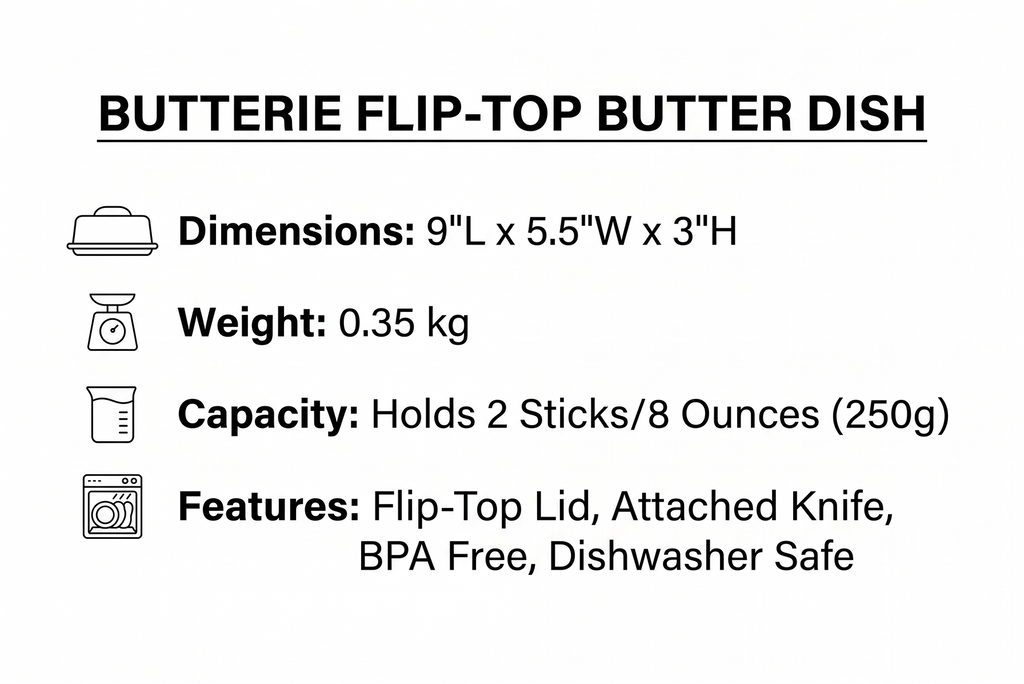 Butterie Flip Top Butter Dish with Attached Lid & Matching Knife - Holds 2 Sticks, Fits Kerrygold/European Butter - BPA Free & Dishwasher Safe - Orange