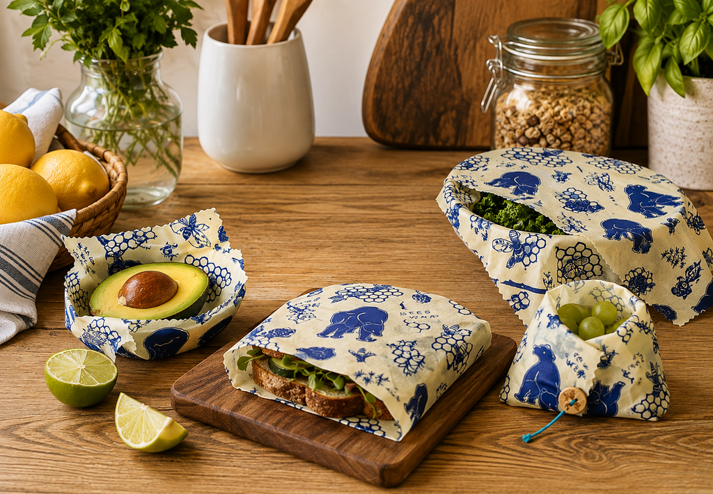 Bee's Wrap Beeswax Wraps for Food - 3 Pack of Assorted Beeswax Wraps - 2 Medium & Sandwich Wrap - Plastic Free Made in USA Reusable Natural Food Wrap - Bees & Bears