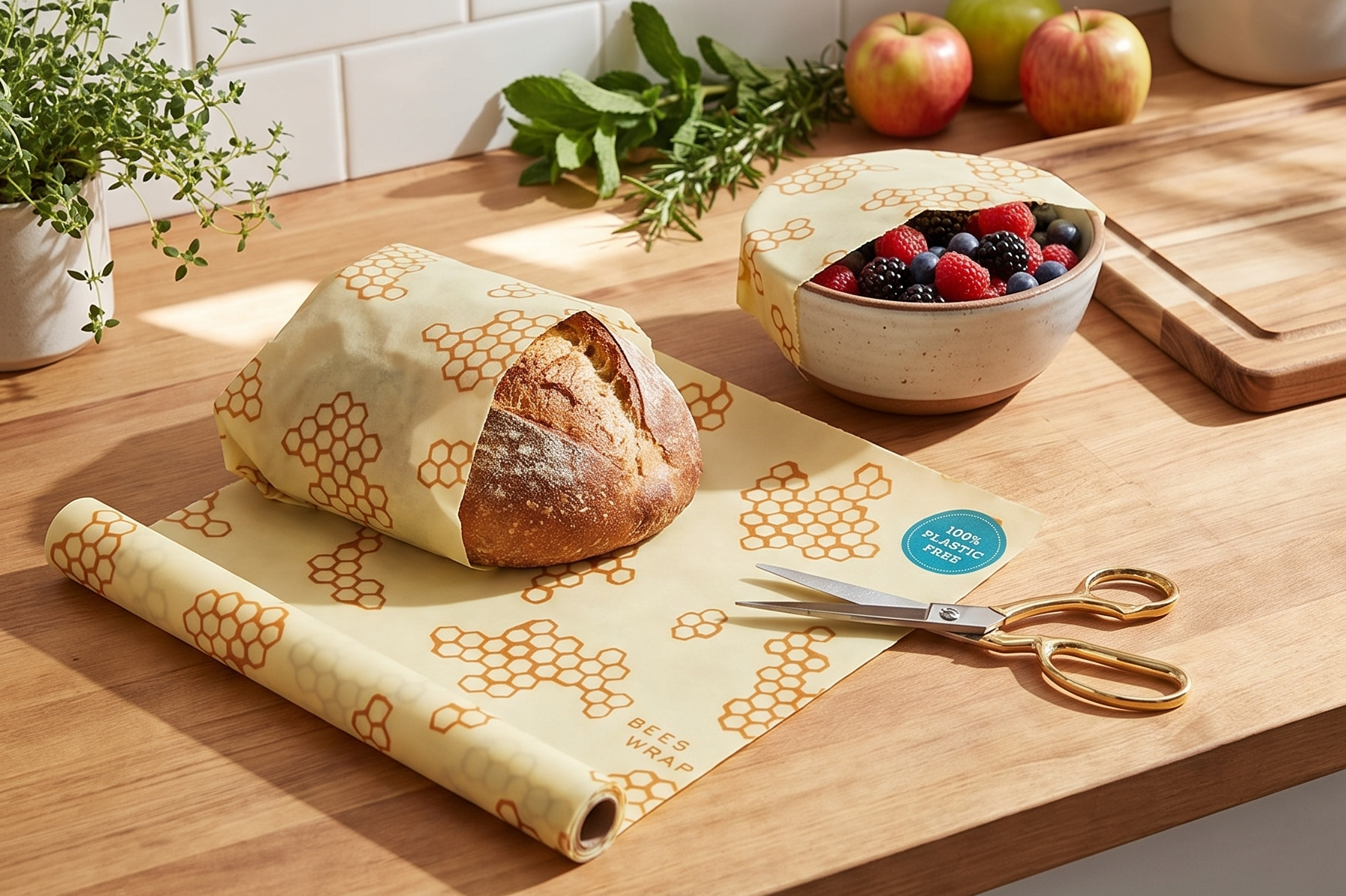 Bee's Wrap Beeswax Wraps for Food - Cut to Size 14x52" Beeswax Wrap Roll - Plastic Free Made in USA Reusable Natural Food Wrap - Honeycomb