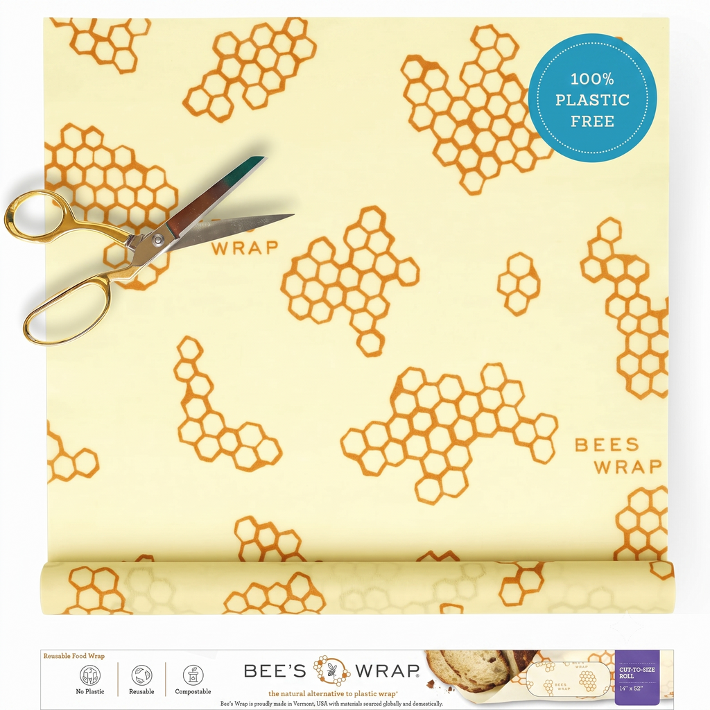 Bee's Wrap Beeswax Wraps for Food - Cut to Size 14x52" Beeswax Wrap Roll - Plastic Free Made in USA Reusable Natural Food Wrap - Honeycomb